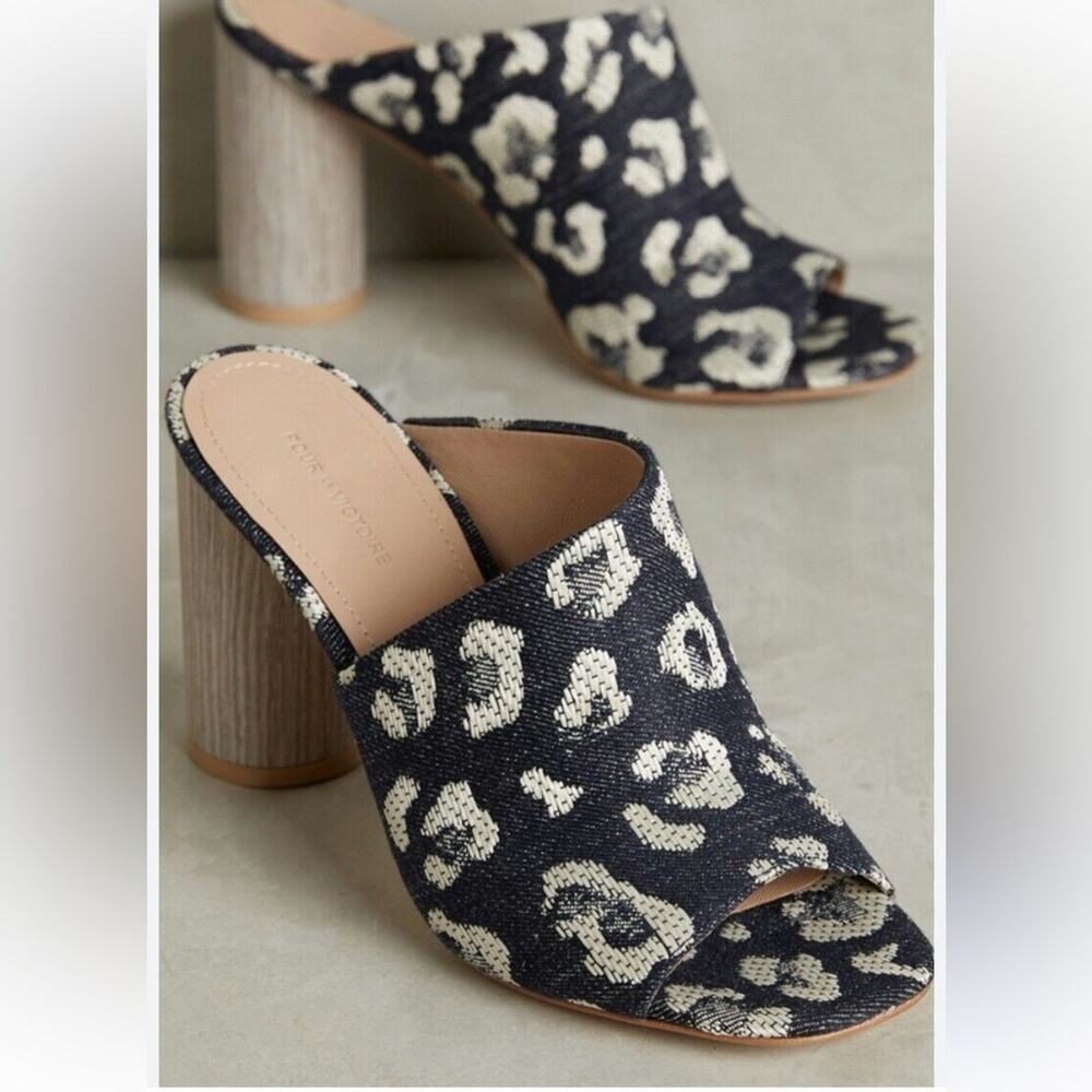 Pour La Victoire Women's Helena Asymmetrical Mule Size 9 Blue Leopard Print